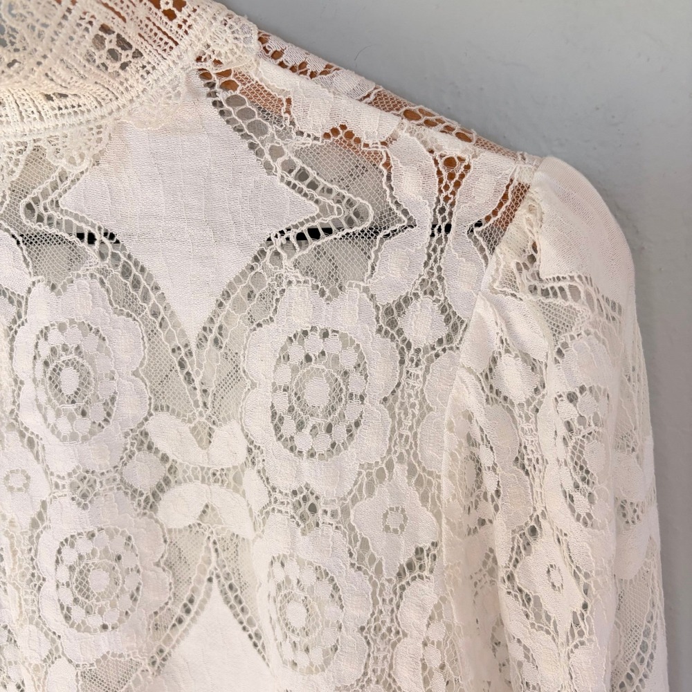 Broadway 38 Blouse Women's L White Lace Mock Neck Long Sleeve Sheer Victorian - Picture 3 of 7